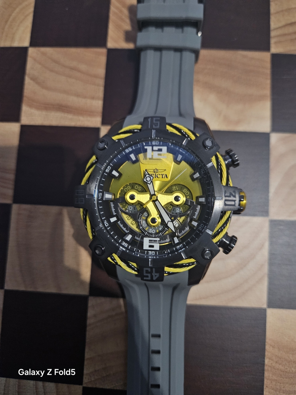 Invicta Gray Strap Yellow Dial Chronograph Watch 50mm